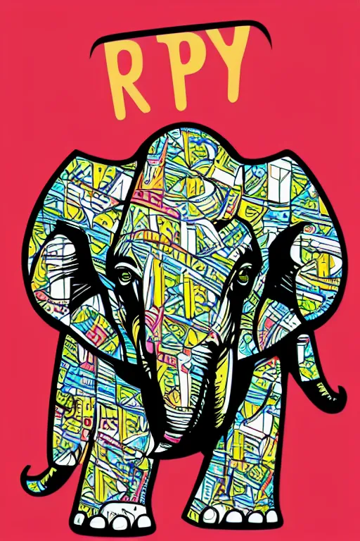 Image similar to happy elephant, 7 6 retro futurist illustration art by butcher billy, sticker, colorful, illustration, highly detailed, simple, smooth and clean vector curves, no jagged lines, vector art, smooth andy warhol style