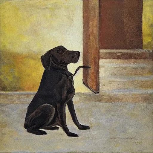 Prompt: “a person by a dog oil panting”