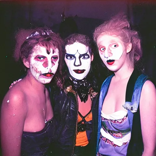 Image similar to photo, teenage halloween party, harsh flash photography by nan goldin