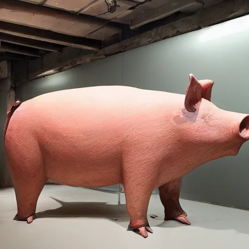 Image similar to “ large pig sculpture in an artist ’ s studio, mixed materials ”