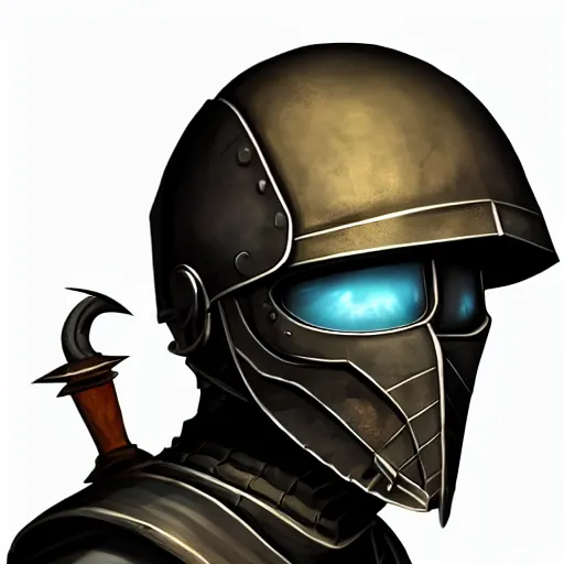 Image similar to blue steel-plate helmet, artstation, rpg, digital art, isometric, dark background, dark souls, runescape, skyrim, final-fantasy, Diablo-3