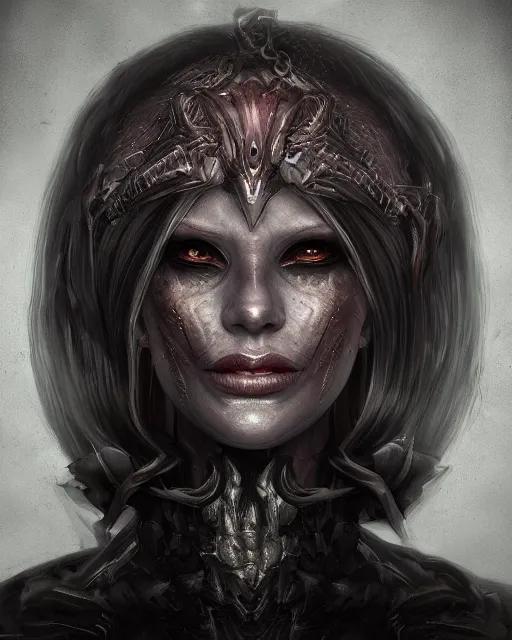 Image similar to headshot portrait of nightmare queen inspired by occult alchemy, detailed, textured, realistic, unreal engine, cgsociety, cinematic lighting, concept art