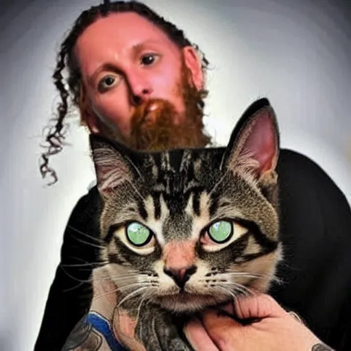 Image similar to Brian Welch holding a kitty, photo