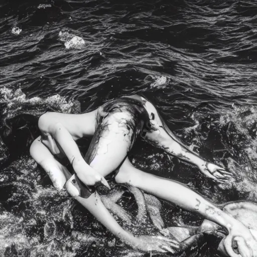 Prompt: a crime scene photo of a mermaid attack
