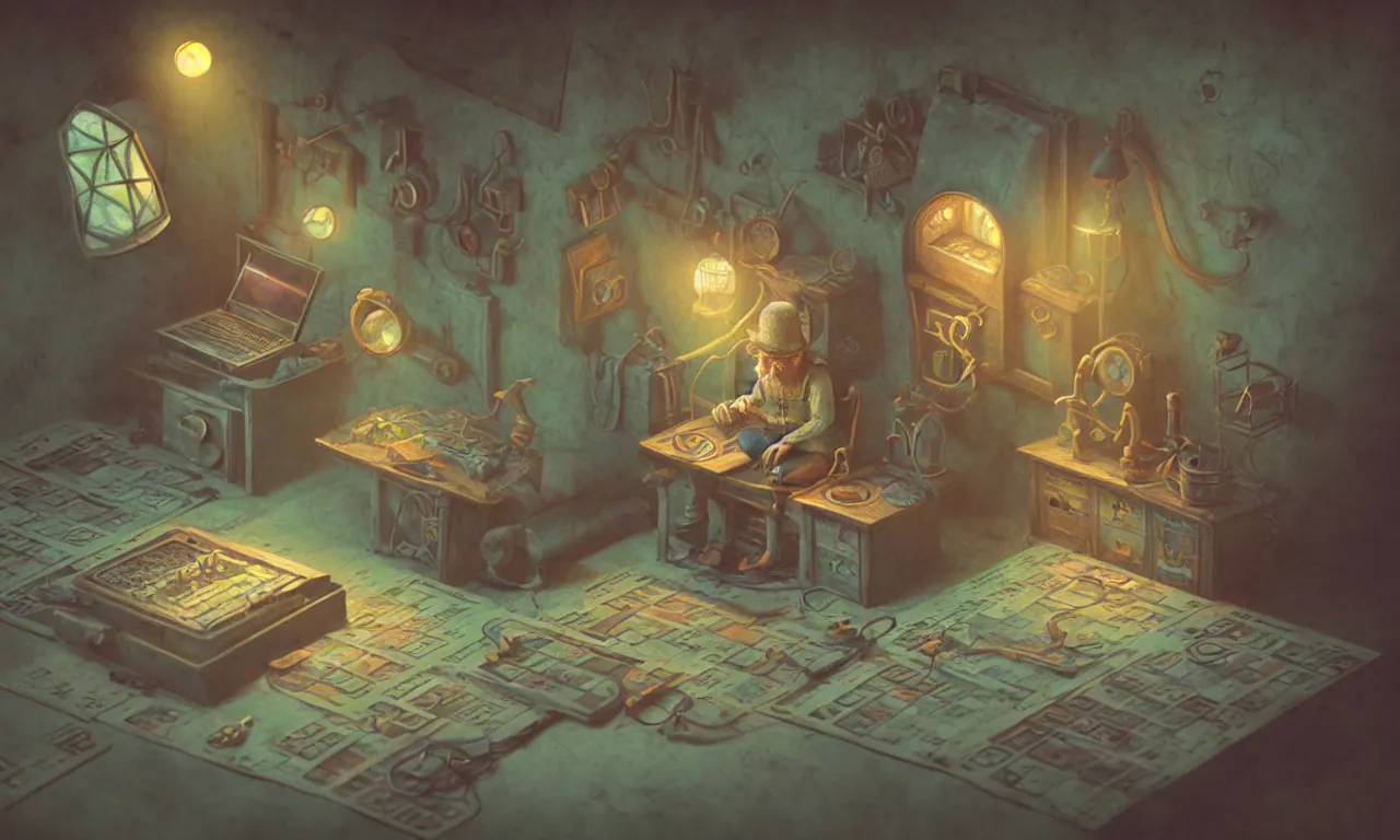 Prompt: tinkerer, twiddle, twoddle, realm, service ticket close up, wizard reading a directory, nordic pastel colors, abandoned railroad, 3 d art, digital illustration, perfect lighting