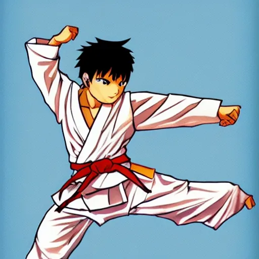 Image similar to Yor Forger doing karate, anime