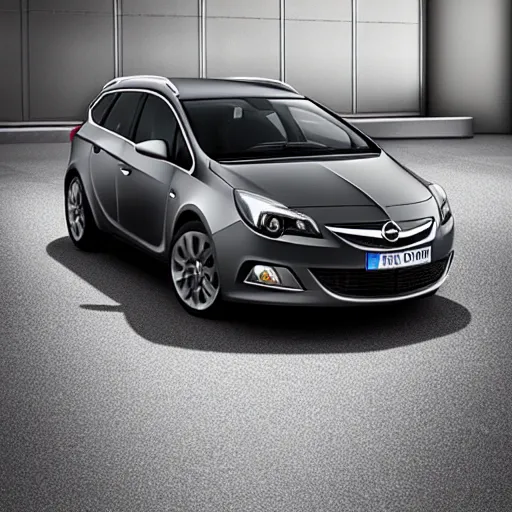 Image similar to photo of a dark grey 2012 opel astra sports tourer parked on a street corner, photorealistic, detailed, 4k