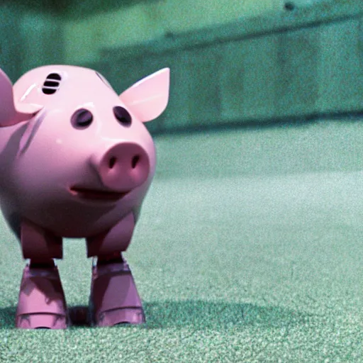 Image similar to movie still of a pig shaped robot