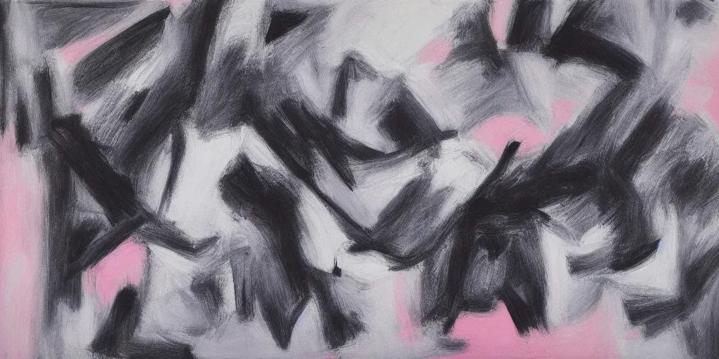 Image similar to black white painting by de kooning on white canvas, soft blue and pink tints, thin black lines, detailed martha jungwirth drawing sketch, painted by yves tanguy, informal, oil on canvas, thick impasto