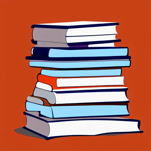 Image similar to illustration of a stack of books. navy and red-orange hues.