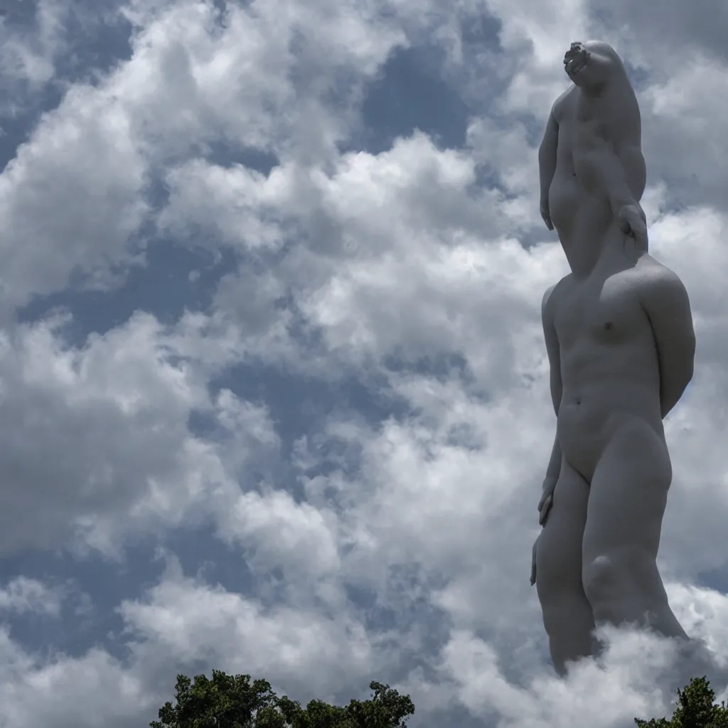 Prompt: giant statue in the clouds