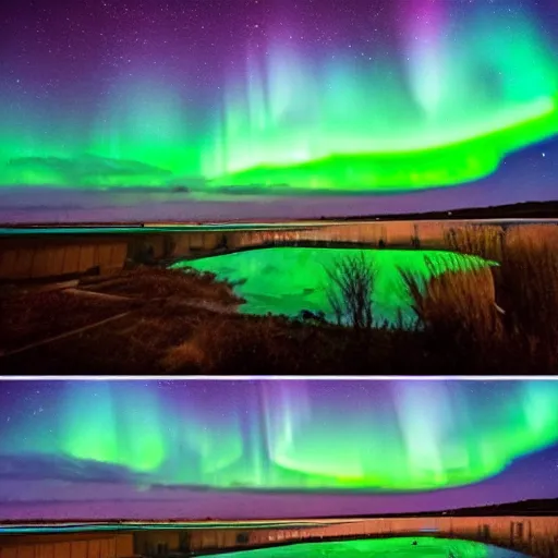 Image similar to Aurora Borealis located entirely within a kitchen.