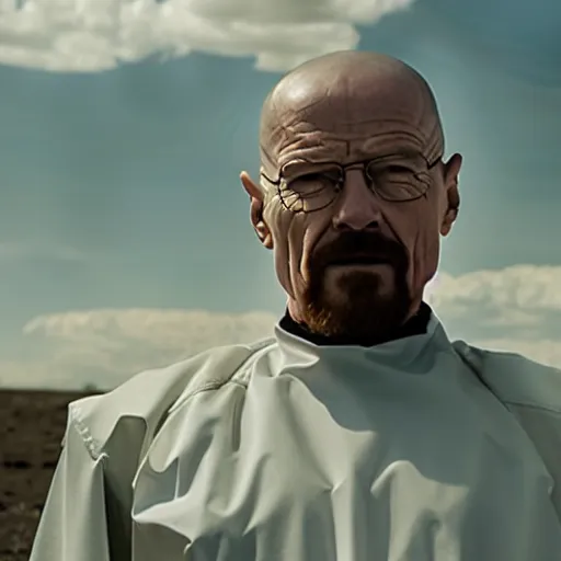 Image similar to Film still of Walter White in cybernetic battle armor in new futuristic futuristic Breaking Bad movie, highly detailed, 4k