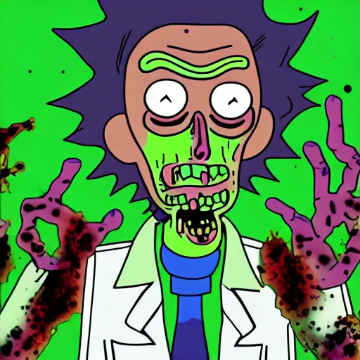 Prompt: zombie in the style of rick and morty