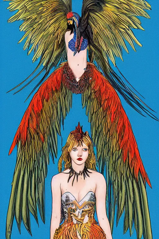 Image similar to portrait of hannah murray as a Nicobar Pigeon Hoatzin hybrid harpy Angel by todd mcfarlane