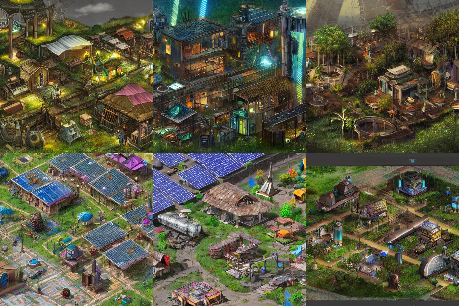 Prompt: Solarpunk village. Detailed, digital rendering trending on art station.