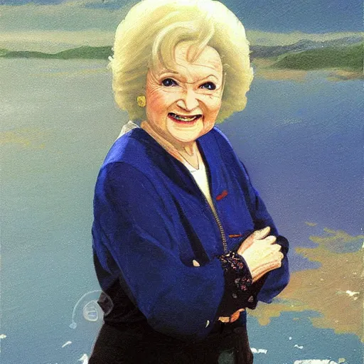 Image similar to anime betty white by by Hasui Kawase by Richard Schmid on canvas