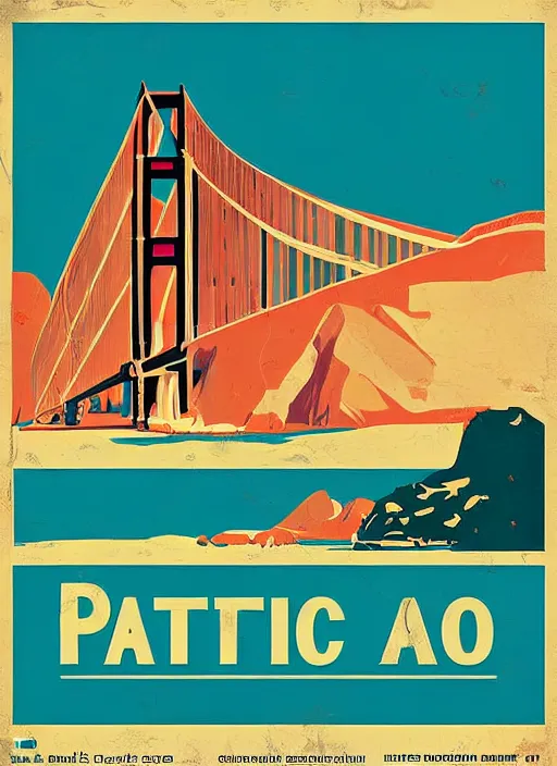 Prompt: vintage poster of pacific coast highway, california, vector art, digital art, vintage, retro travel poster, pastel colors