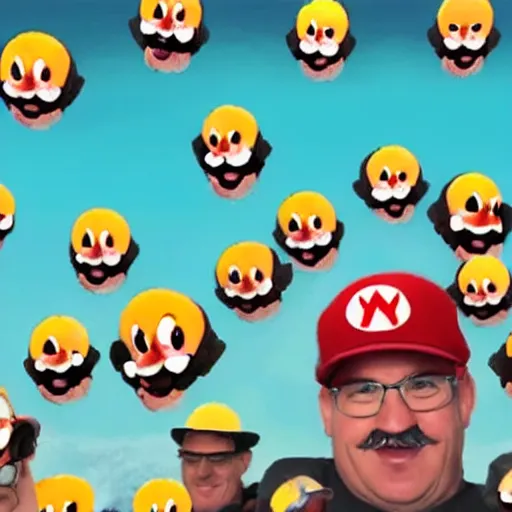 Image similar to photo of recursive super marios hundreds of marios holding up planet earth