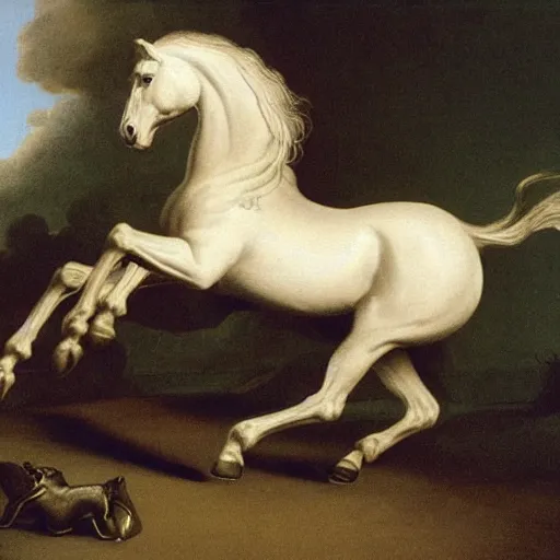 Prompt: a galloping horse with four legs, by george stubbs