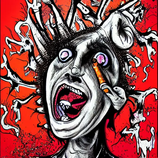 Image similar to chaotic psychotic nutcase 😵😵💫 in the style of ralph steadman, digital art, bizarre