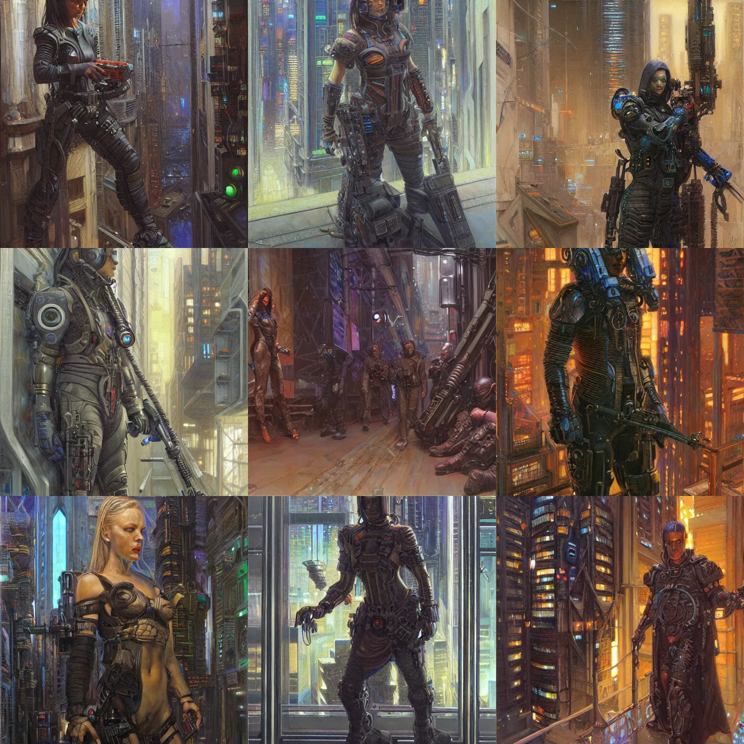 Prompt: painting by donato giancola, cyberpunk assassin