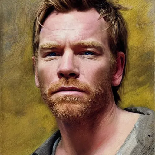 Image similar to portrait of ewan mcgregor, highly detailed painting by john william waterhouse 8 k