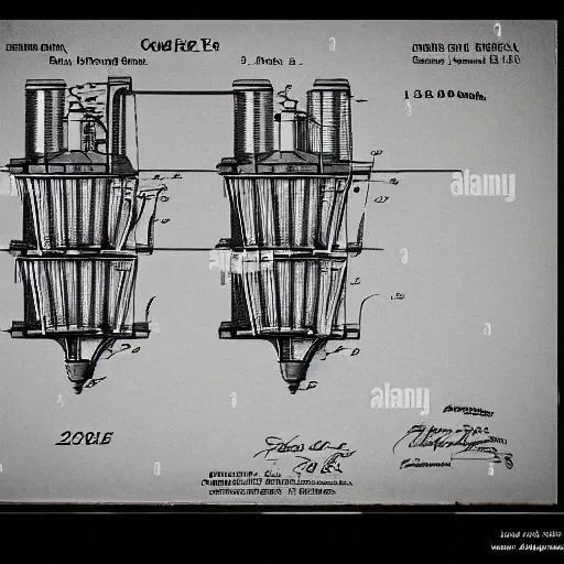 Prompt: plans for a coffee mill as drawn by thomas edison. patent filing. detailed. hd