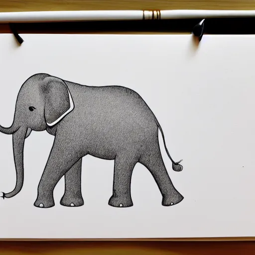 Image similar to a minimalist cartoon line drawing of an elephant, drawing of an elephant from the far side