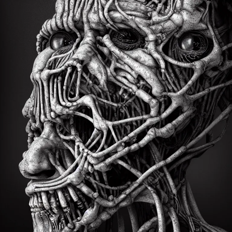 Prompt: ribbed cyborg face portrait, baroque painting, standing in a desolate empty wasteland, creepy, nightmare, dream-like heavy atmosphere, surreal abandoned buildings, beautiful detailed intricate insanely detailed octane render trending on Artstation, 8K artistic photography, photorealistic, chiaroscuro, Raphael, Caravaggio, Beksinski, Giger