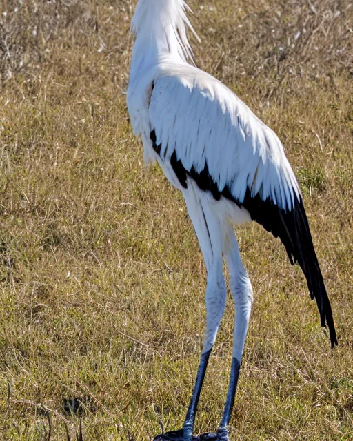 Prompt: zoomed out picture of secretary bird in savannah, captured on iphone, dlsr, photography