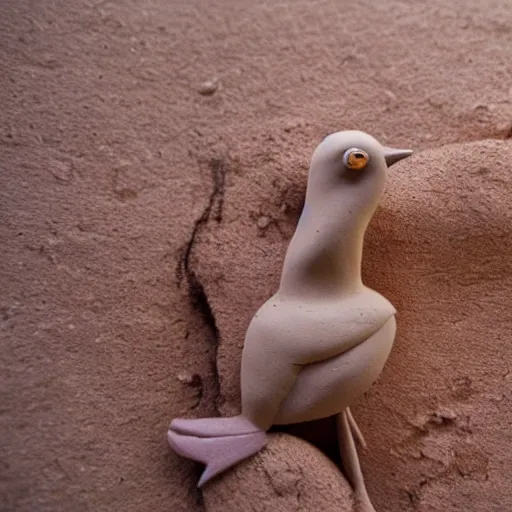 Prompt: claymation of bird in the desert, clay, beautiful close up