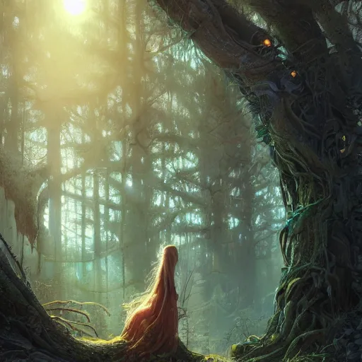 Image similar to highly detailed creepy forest humanoide creature in robes, stephen bliss, unreal engine, fantasy art by greg rutkowski, loish, rhads, ferdinand knab, makoto shinkai and lois van baarle, ilya kuvshinov, rossdraws, tom bagshaw, global illumination, radiant light, detailed and intricate environment