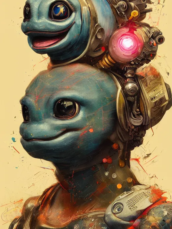 Prompt: art portrait of squirtle,8k,by tristan eaton,Stanley Artgermm,Tom Bagshaw,Greg Rutkowski,Carne Griffiths,trending on DeviantArt,face enhance,hyper detailed,minimalist,cybernetic, android, blade runner,full of colour,