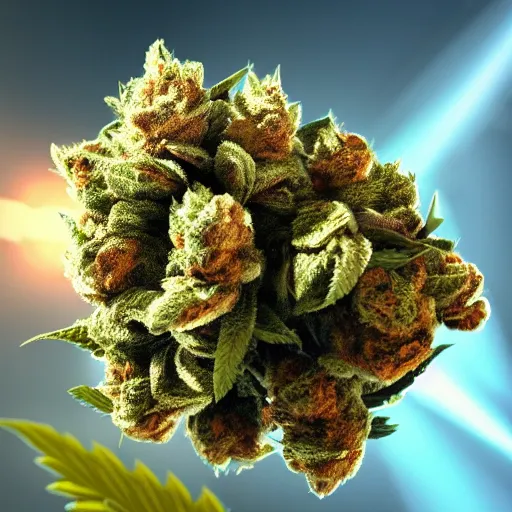 Image similar to beautiful giant marijuana bud as a snoop dogg, weta 8 k hyper realistic detailed cinematic still, volumetric lighting