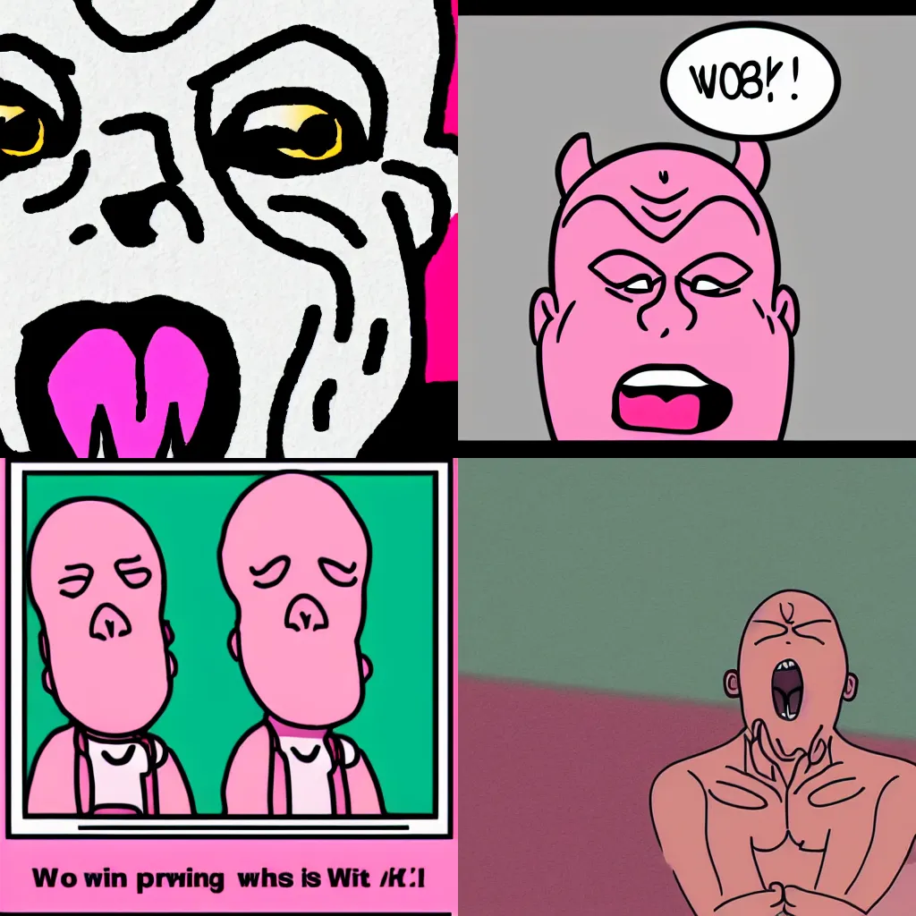 Prompt: pink wojak screaming