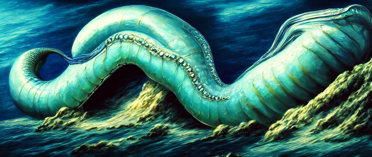 Prompt: hyperrealistic very intricate pearlescent leviathan swallowing the earth digital painting concept art salvador dali james white cinematic soft glow lighting high angle hd 8k sharp shallow depth of field