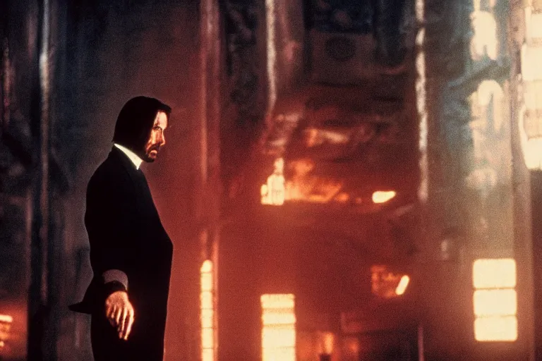 Image similar to film still neo keanu reeves in blade runner, 8 k