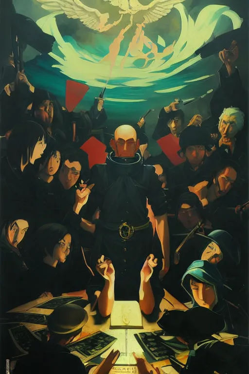 Image similar to baroque oil painting of anime key visual concept art of an ingsoc propaganda poster 1 9 8 4 colorized, facism nationalism dictator, acrylic painting, trending on pixiv fanbox, palette knife and brush strokes, style of makoto shinkai jamie wyeth james gilleard edward hopper greg rutkowski studio ghibli genshin impact