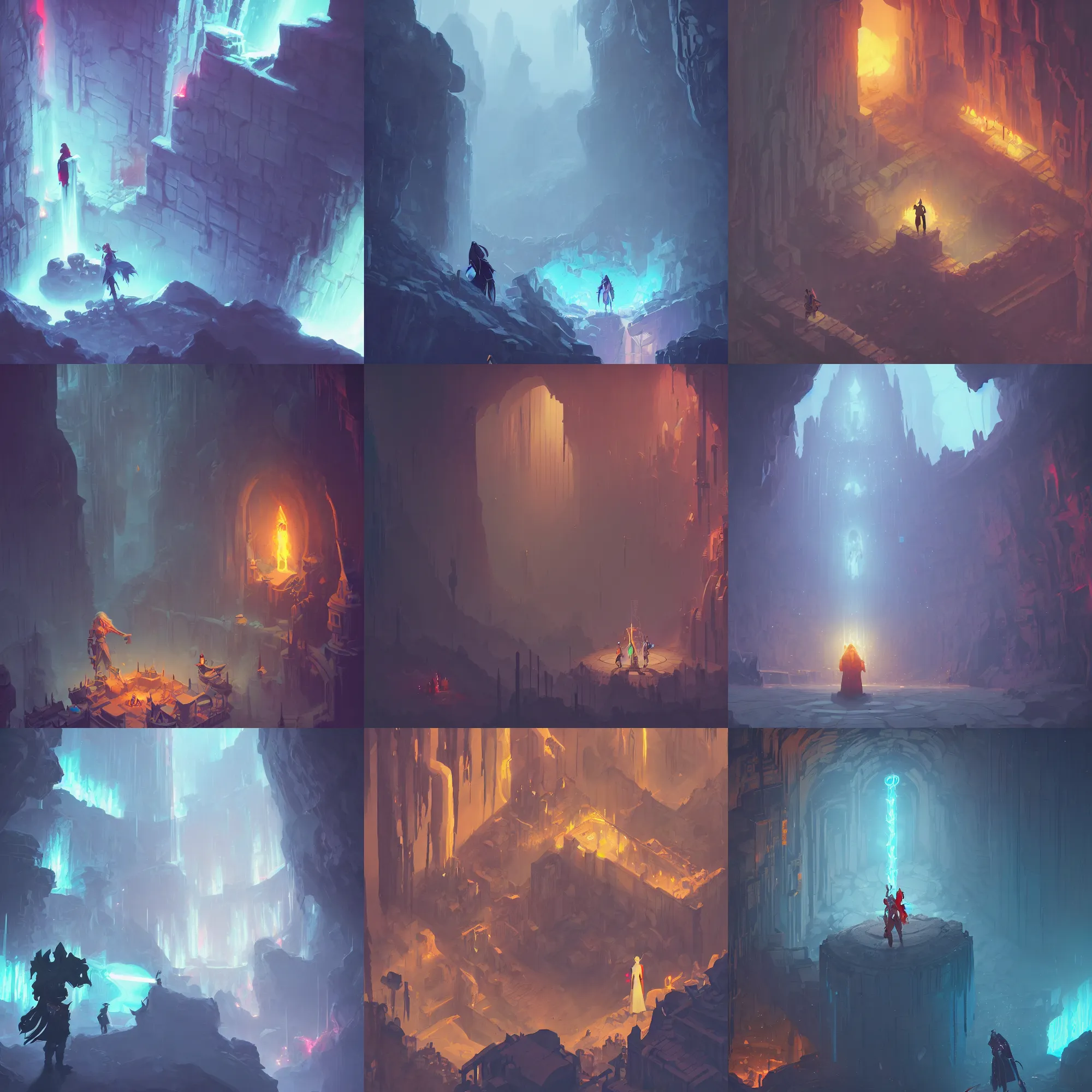 Prompt: a beautiful epic cinematic digital wallpaper of a mage in a dungeon, artwork by james gilleard, trending on artstation