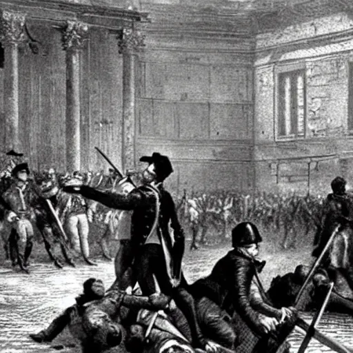 Prompt: first person perspective film footage of the french revolution