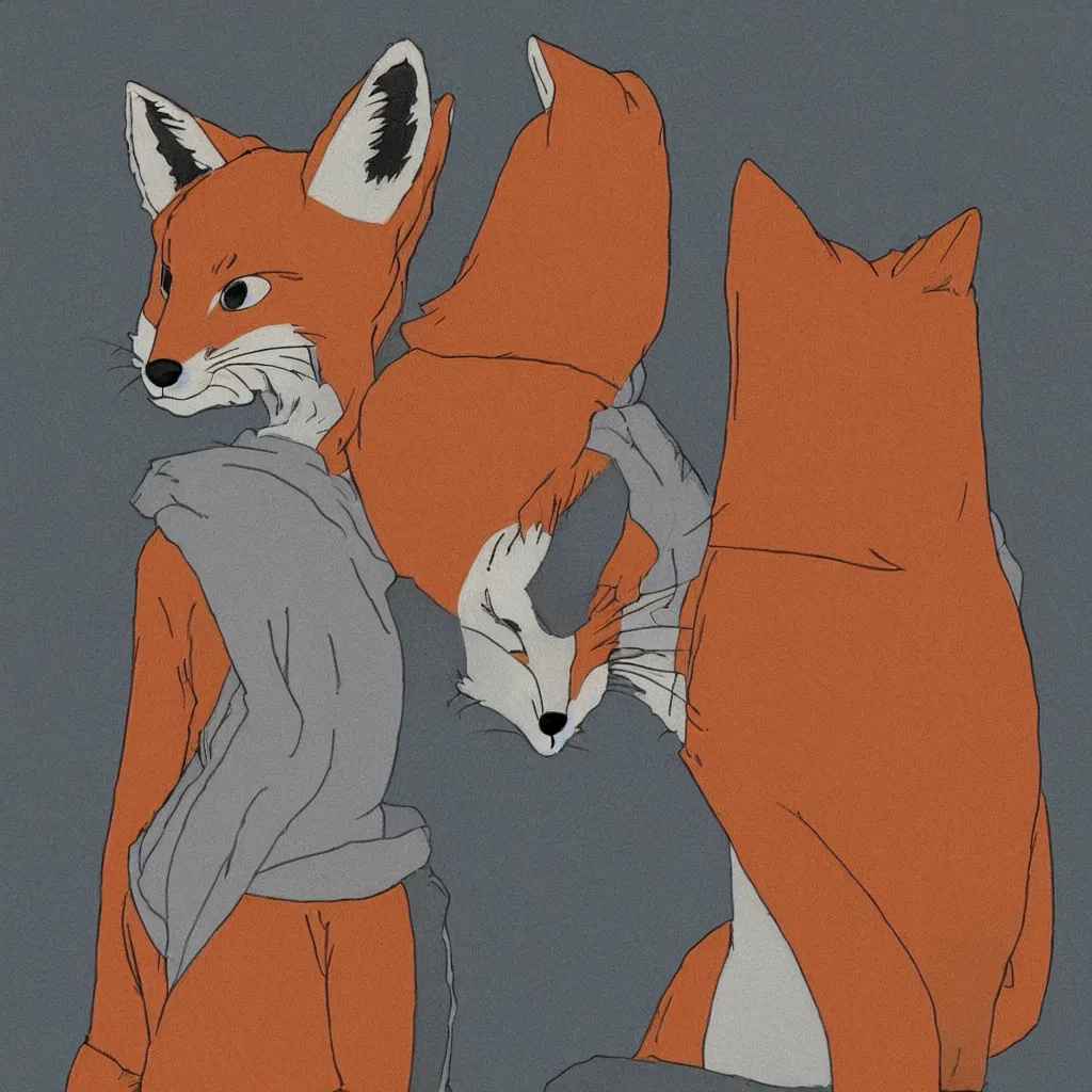 Image similar to a portrait of an anthropomorphic fox wearing a hoodie by studio ghibli