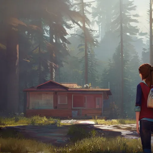 Image similar to 🏘🏞, style game square enix life is strange remake, trending on artstation, painted by greg rutkowski, render with game the last of us parte ii details