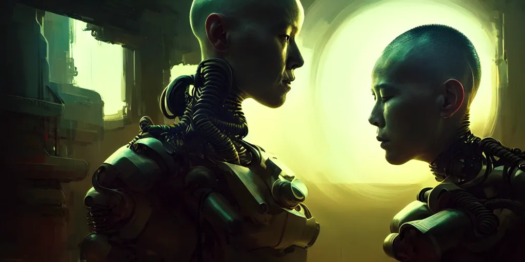 Image similar to meditating monk with cybernetic enhancements and cybernetic mohawk, scifi character portrait by greg rutkowski, craig mullins, cinematic lighting, dystopian scifi outfit, profile picture, mechanical, cyborg, half robot ultra realistic 8 k resolution.