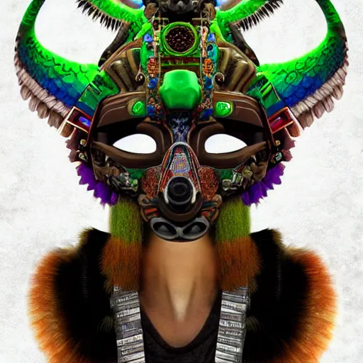 Image similar to a expressive portrait of masked diesel punk quetzalcoatl on the art of mayan ancient culture artstation award - winning realistic sci - f