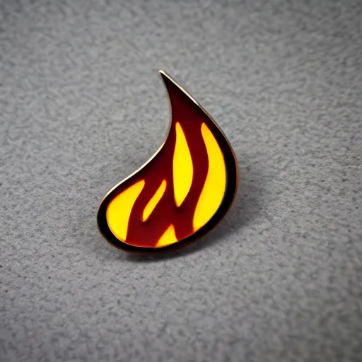 Image similar to simple yet detailed, illustration fire warning flame enamel pin retro design