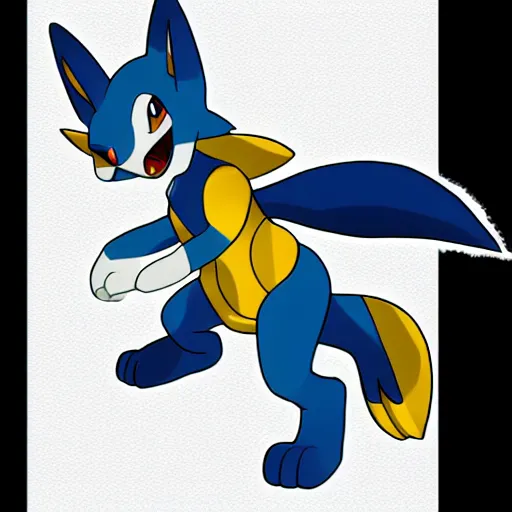 Image similar to Lucario from Pokemon, cartoon shading, sharp focus, trending on furaffinity