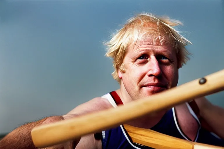 Image similar to closeup portrait of boris johnson rowing england with an oar, natural light, sharp, detailed face, magazine, press, photo, steve mccurry, david lazar, canon, nikon, focus