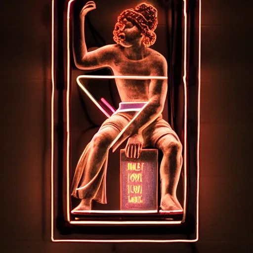 Image similar to renaissance statue surrounded by a neon frame, highly detailed