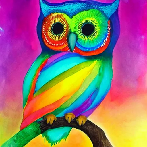 Prompt: rainbow owl, art
